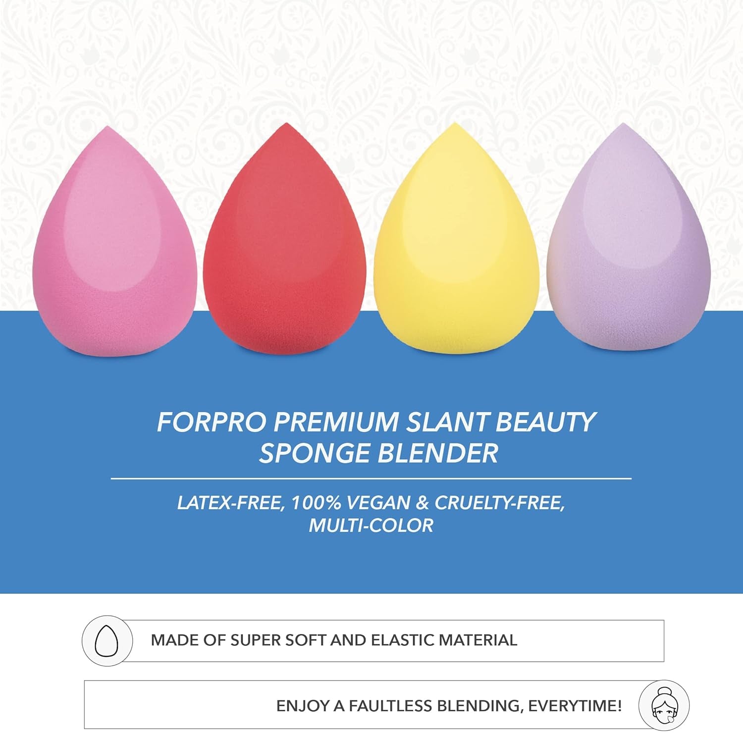Premium Slant Beauty Sponge Blender, 4-Piece Makeup Sponge Set, Latex-Free, 100% Vegan & Cruelty-Free, Multi-Color