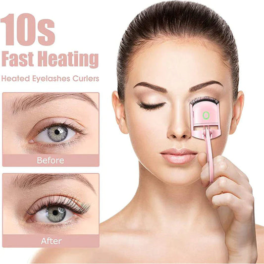 Mini Heated Eyelash Curler – Portable Electric Pink Lash Curler Kit with USB Rechargeable Charger for Long-Lasting Lift