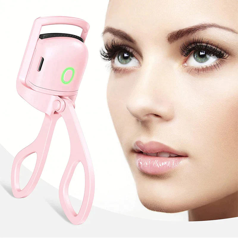 Mini Heated Eyelash Curler – Portable Electric Pink Lash Curler Kit with USB Rechargeable Charger for Long-Lasting Lift