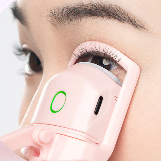Mini Heated Eyelash Curler – Portable Electric Pink Lash Curler Kit with USB Rechargeable Charger for Long-Lasting Lift