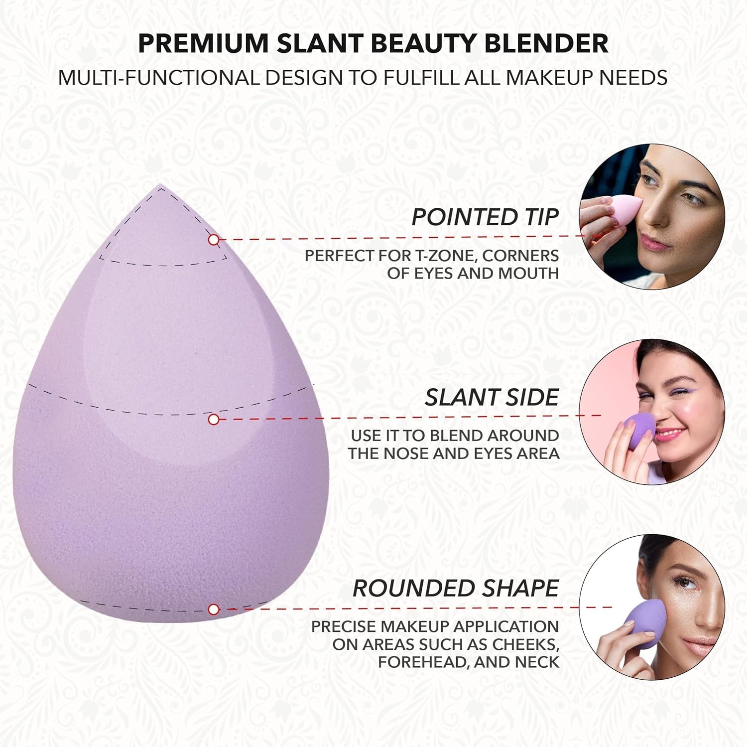 Premium Slant Beauty Sponge Blender, 4-Piece Makeup Sponge Set, Latex-Free, 100% Vegan & Cruelty-Free, Multi-Color